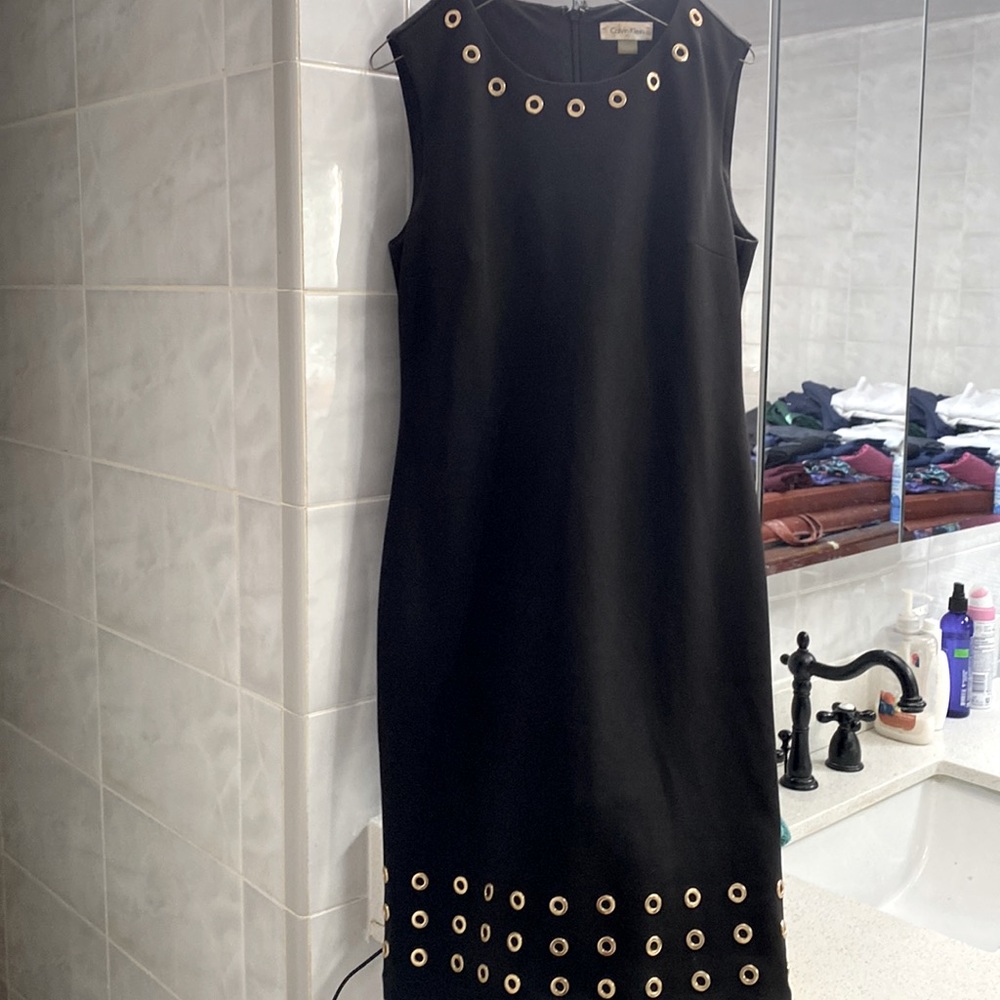 Calvin Klein size 6 black dress with gold button details